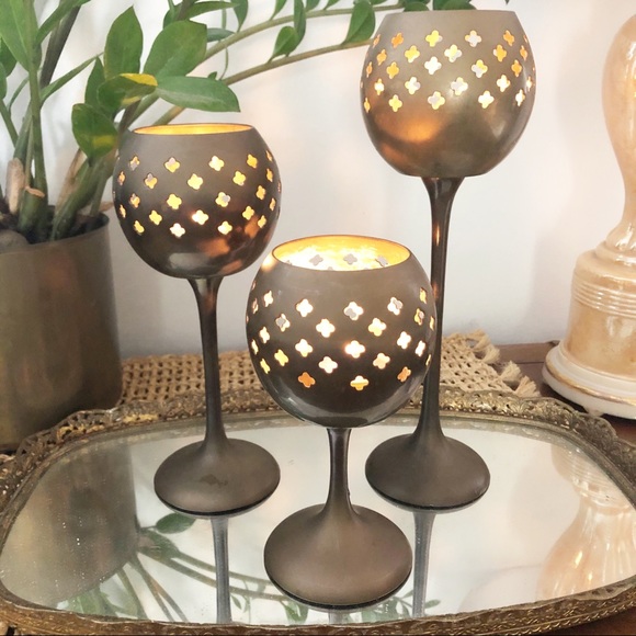 Vintage Brass Tea Light Votive Candle Holder Set